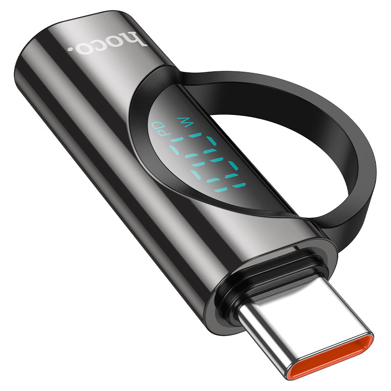 Перехідник HOCO UA32 Type-C(M) => Type-C(F), 100W, індикатор потужності заряду), Black, Box