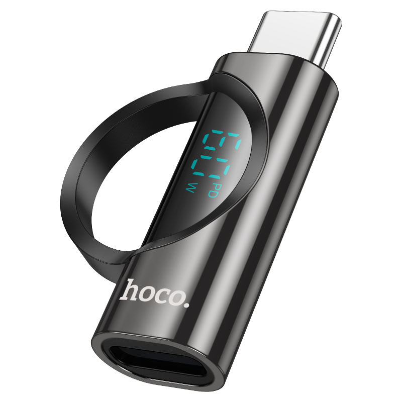 Перехідник HOCO UA32A Type-C(M) => Lighting(F), 60W, індикатор потужності заряду), Black, Box