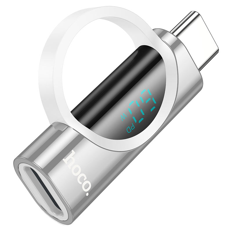 Перехідник HOCO UA32A Type-C(M) => Lighting(F), 60W, індикатор потужності заряду), Silver, Box