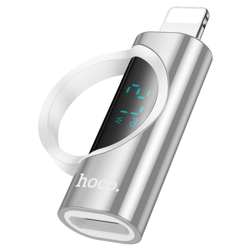 Перехідник HOCO UA32A Type-C(F) => Lighting(M), 60W, індикатор потужності заряду), Silver, Box
