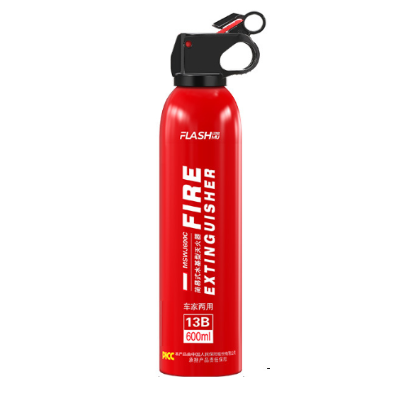 Вогнегасник FLASH автомобільний пінний, портативний, 0,6 кг. робоча температура 5°C-55°C, клас пожежі 0.5A,13B,E,5F. 300*60(мм). red