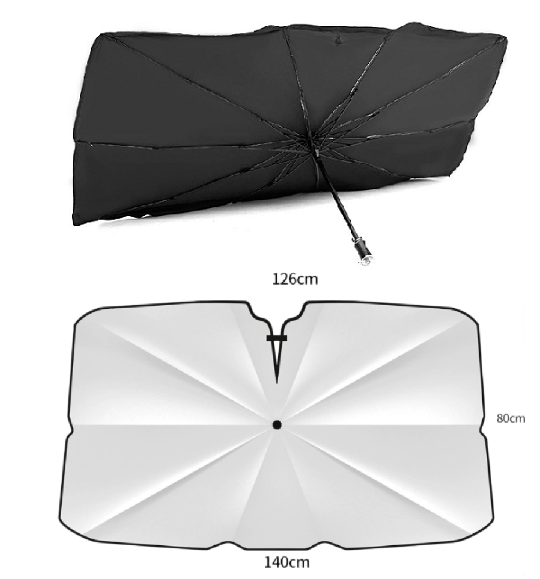 Автомобільний сонцезахисний козирок/парасолька на лобове скло, з вирізом, розкладний, 140*80см, чохол