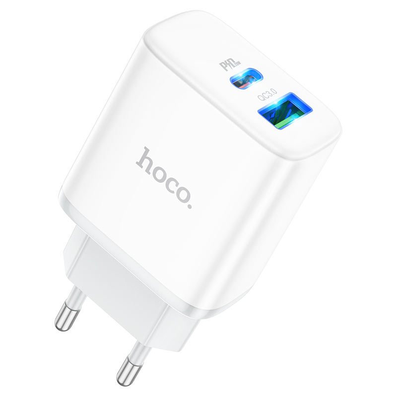 СЗУ HOCO C105A 110-240V, PD20W+Q3.0,USB+Type-C, White, Blister