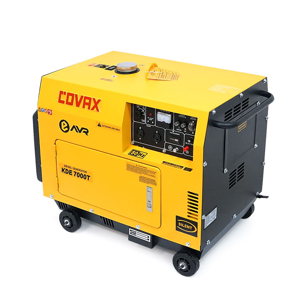 Генератор дизельний COVAX KDE7000T, 1-фазний 230V, 50Hz, 5.0kVA/4.5kW, бак 15 л, витрата 1-1.2 л/год, пуск: стартер, 920x520x780 мм, 145 кг