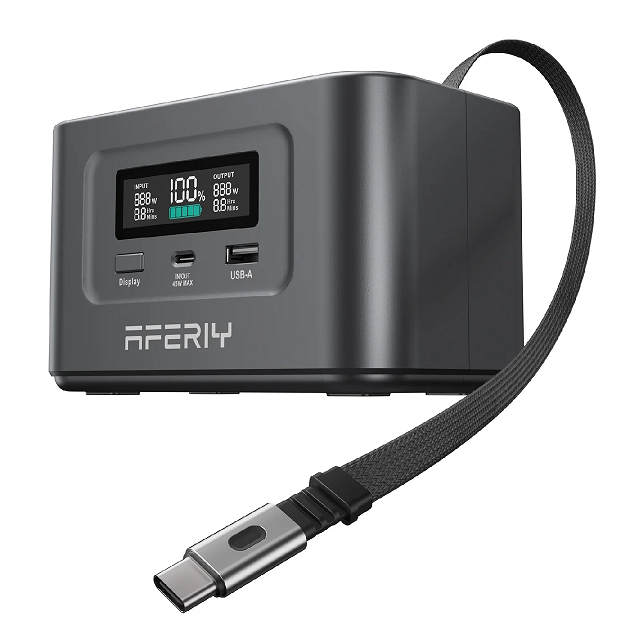 Портативна станція AFERIY Nano100, LiFePO4 99,2 Вт·ч/31000 мА·г. MPPT 12-26В-8А(100Вт), вихід USB-A,2xType-C PD45/100Вт, прикурювач 12В/6А, 145*87*88 мм, 1.1kg