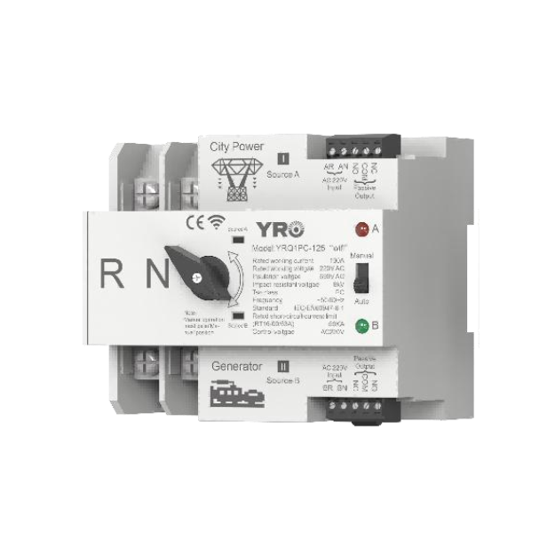 Автомат введення резерву (АВР) двополюсний YRQ2PC-125 Wifi ATS, 2P 125A 220V, E-Welink App на DIN-рейку для генераторів