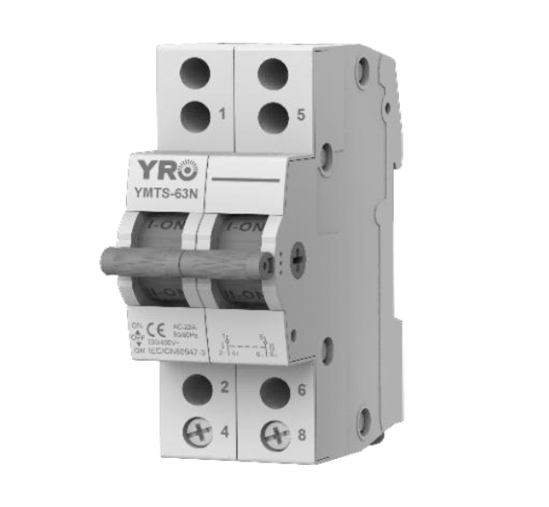 Модульний перекидний автомат трипозиційний (перекидний автомат) YRO YMTS-63, 2P 63A AC230V, DIN, 81*36*44.8mm