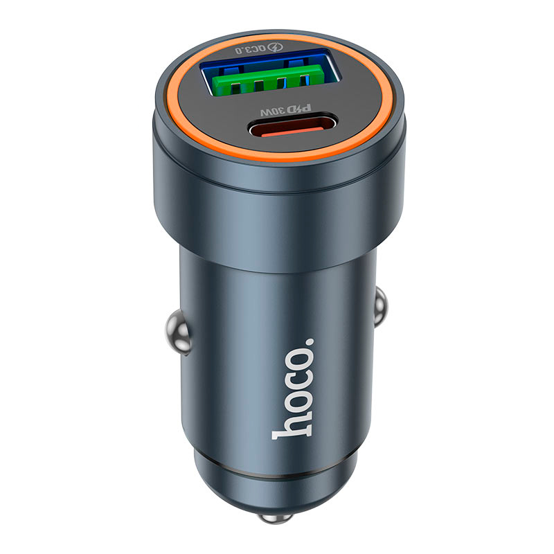 АЗУ 12-24V HOCO Z57A, USB 3.0+USB-C, 3A, PD30W+QC3.0, Black, Box