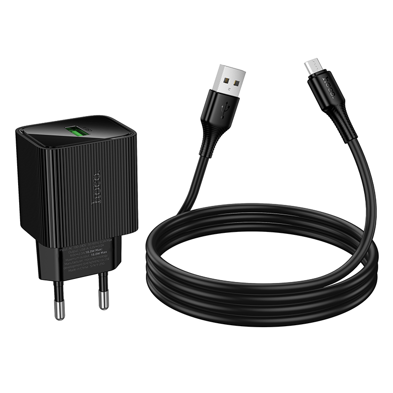 СЗУ 110-240V HOCO CS81A+ кабель Micro, 1xUSB, 3A, 18W, QC3.0, кабель 1м, Black, Blister