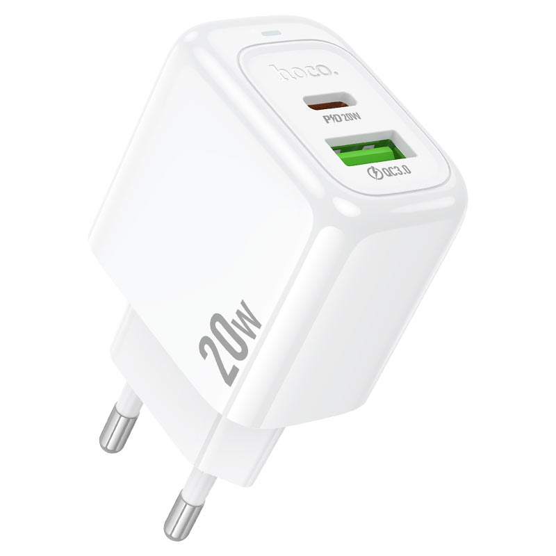СЗУ 110-240V HOCO CS54A, 1xUSB, 1xUSB-C, PD20W, White, Blister