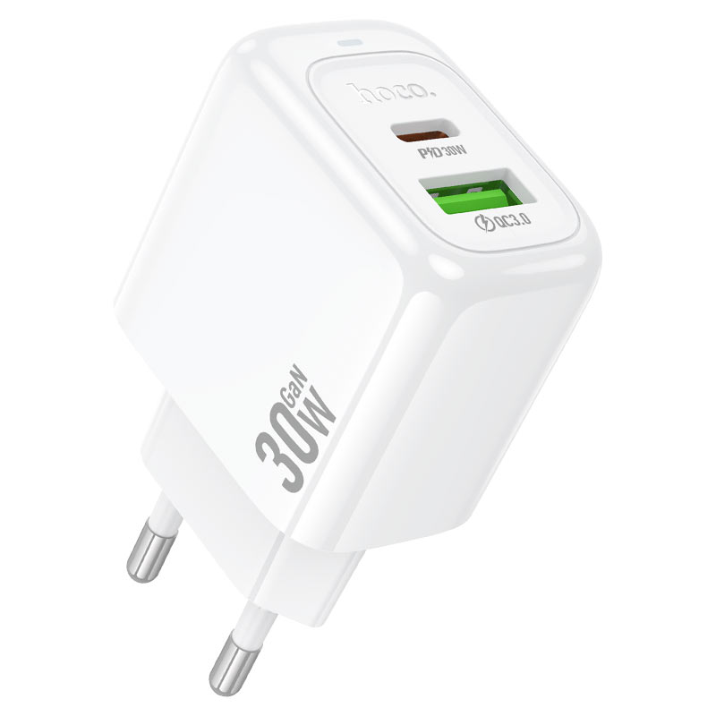 СЗУ 110-240V HOCO CS55A, 1xUSB, 1xUSB-C, PD30W, White, Blister