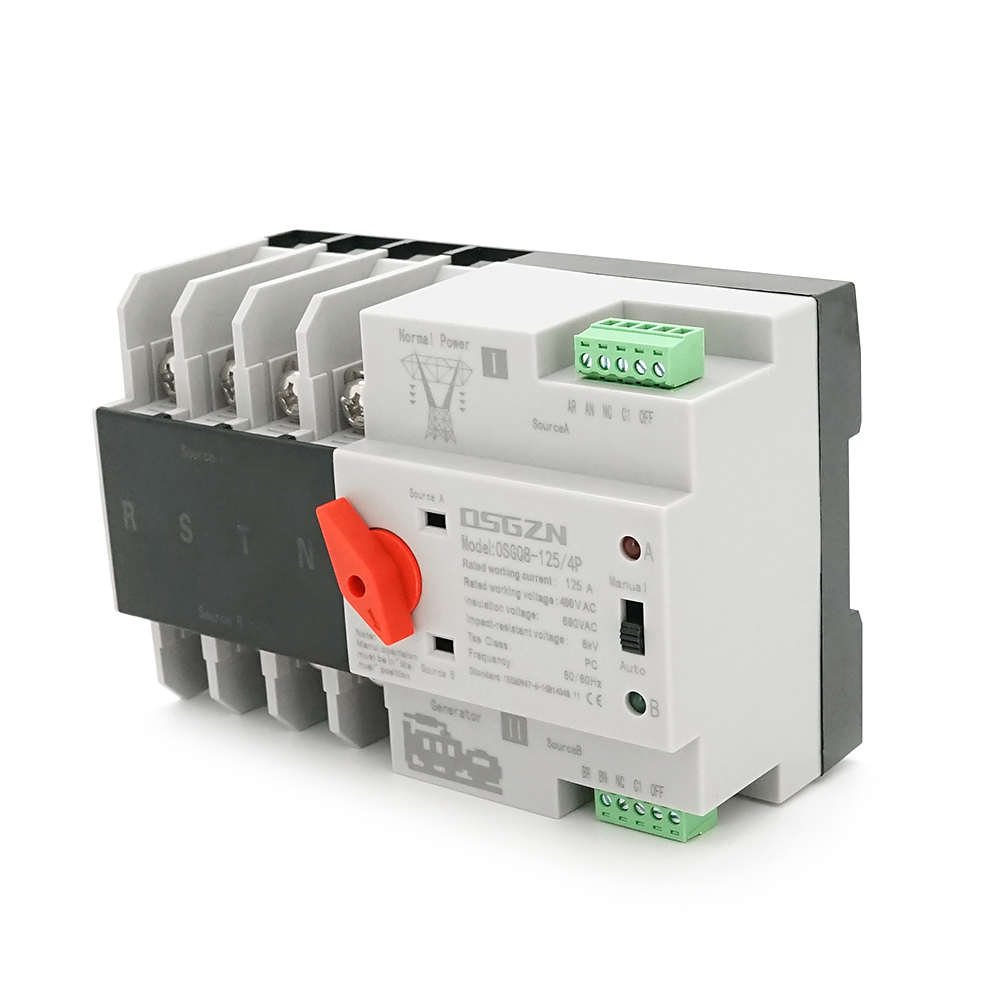 Автомат введення резерву (АВР) чотириполюсний OSGQ8-125/4P, 230V/125A на DIN-рейку для генераторів