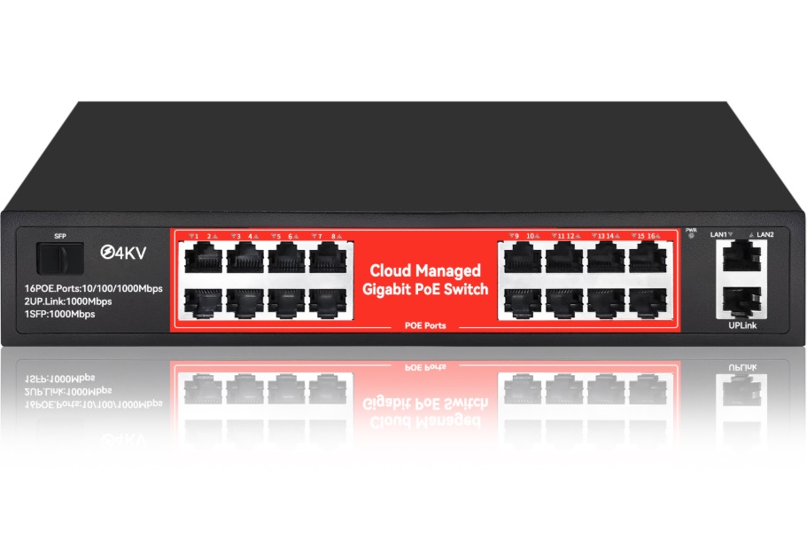 16-портовий гігабітний керований PoE комутатор YOSO YO316-240 з 16 портами POE 1000Мбіт + 2 UP-Link 1000Мбіт + 1 SFP. 52V/240W. APP-Amitres
