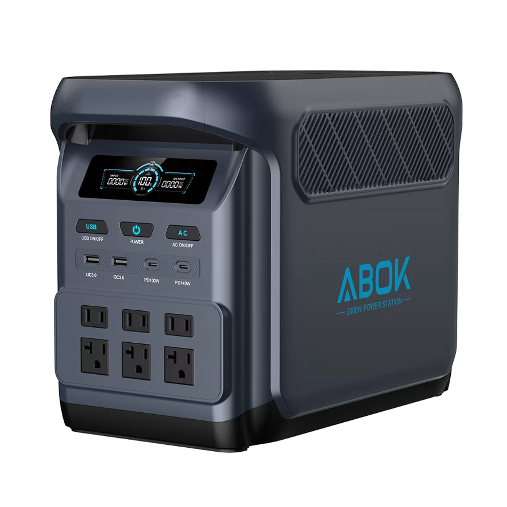 Портативна зарядна станція ABOK-2000 (ємність 1536 Вт·год), LiFePO4, потужність 2000 Вт (пікова 4000 Вт), зарядка до 2 год, 404x218x295 мм, вага 17.5 кг