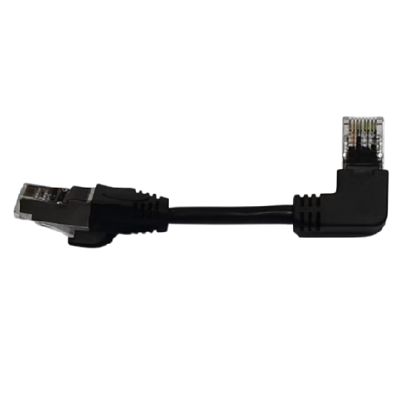Патч-корд литий FTP, RJ45(прямий/кутовий), екранований, FTP5e 0.125m, patch D=4.9mm AWG26 1x90° CU, чорний, Q200