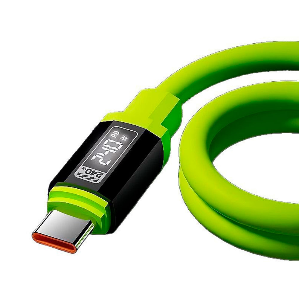 Кабель Type-C to Type-C (male to male), Підтримка SCP, QC3.0, PD до 240Вт, 480Mbps, довжина 1.0м, обплетення, LED, Green, Box