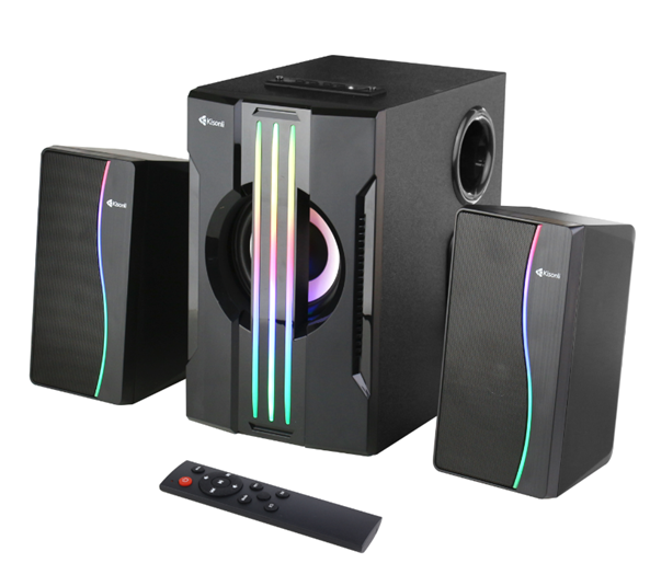 Колонки 2.1 Kisonli TM-9100A, для ПК та ноутбука, живлення 220V + jack 3.5mm, 5W+2x3W, 20Hz-20KHz, з сабвуфером, bluetooth, Black, BOX,