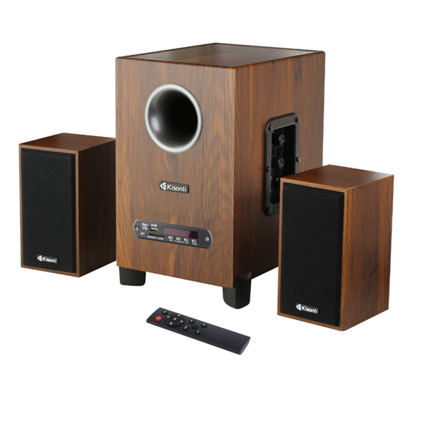 Колонки 2.1 Kisonli TM-9300A, для ПК та ноутбука, живлення 220V + jack 3.5mm, 5W+2x3W, 20Hz-20KHz, з сабвуфером, bluetooth, Black, BOX,