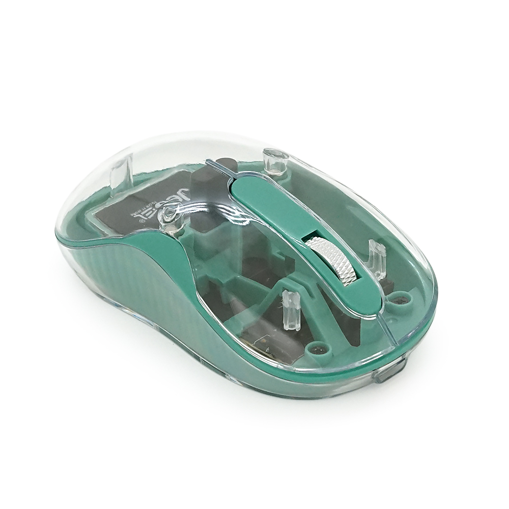 Миша бездротова JEDEL WD141T-G, 1200, 2.4 GHz+Bluetooth 5.0, 3.7V 300mAh, Type-C заряджання. 109x60x32 мм. 69 р. Transparent-Green, Box