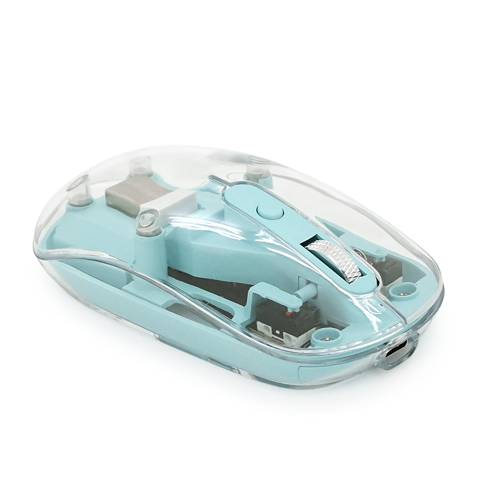 Миша бездротова JEDEL WD131P-BU, 800/1200/1600DPI, 2.4 GHz+Bluetooth 5.0, 3.7V 300mAh, Type-C заряджання. 109x60x32 мм. Transparent-Blue. Box