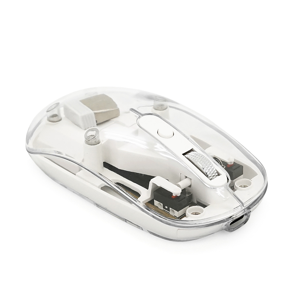 Миша бездротова JEDEL WD131P-BG, 800/1200/1600DPI, 2.4 GHz+Bluetooth 5.0, 3.7V 300mAh, Type-C заряджання. 109x60x32 мм. Transparent-White. Box