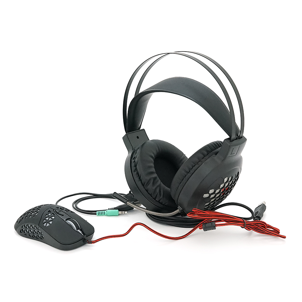 Комплект миші та навушники Jedel CP06. Навушники: φ50 мм, мікрофон, RGB, кабель 2.0 м. Миша: DPI 800/1200/1600/2000, RGB, кабель 1.5м. Black. Box