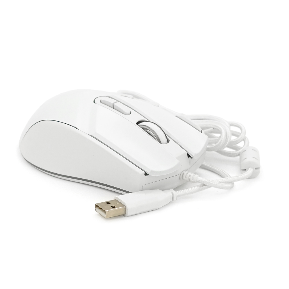 Миша провідна JEDEL GM800, 8 кнопок, 1200/1800/2400/3600/4800/7200DPI, кабель 1,5 м. RGB підсвічування. 128х77х40мм. White. Box