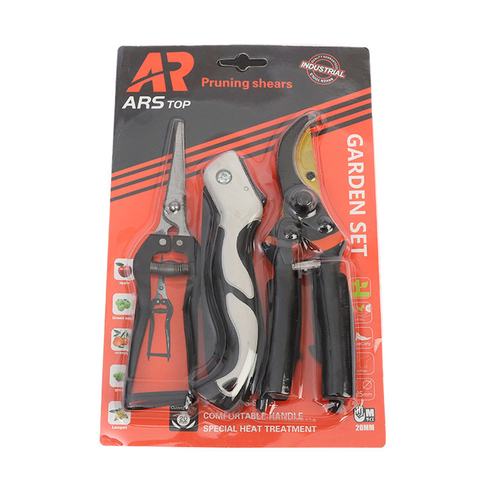 Набір садових інструментів із 3-х предметів YT-ARS1. Секатор великий, секатор малий, садова складана пилка. 280х180х35 мм. 0,280 кг. Box