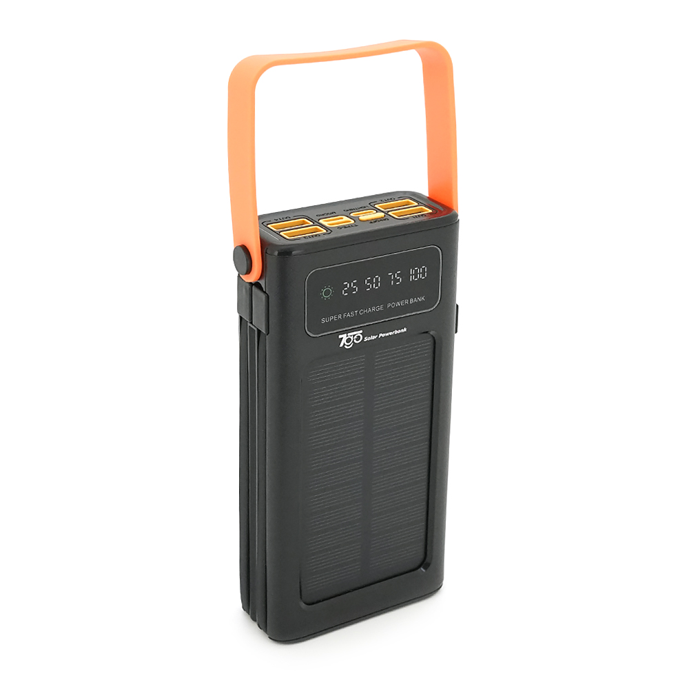 Powerbank 7GO GPW-02 20000mAh, Solar, Li-pol, Вход:Type-C, Выходы: 2xUSB Type-C, 4xUSB Type-A, кабеля T-C/Ligh, 1,080, Black, Box