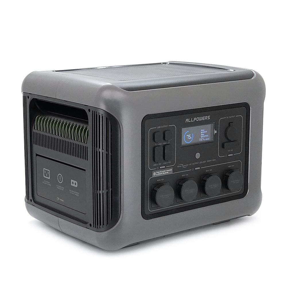Power station ALLPOWERS R2500 APP Control, Wi-Fi, Bluetooth, 2500W, 2016Wh LiFePO4 3500Cycles, MPPT 1000w max, CAR port, DC12/24V, 4хAC 220V, 2xUSB-TYPE-C 200W, 2xUSB-A 18W, 2xUSB-A 36W, XT60, wireless 15W, Fast charge 60min, 456×360×346mm, 29kg