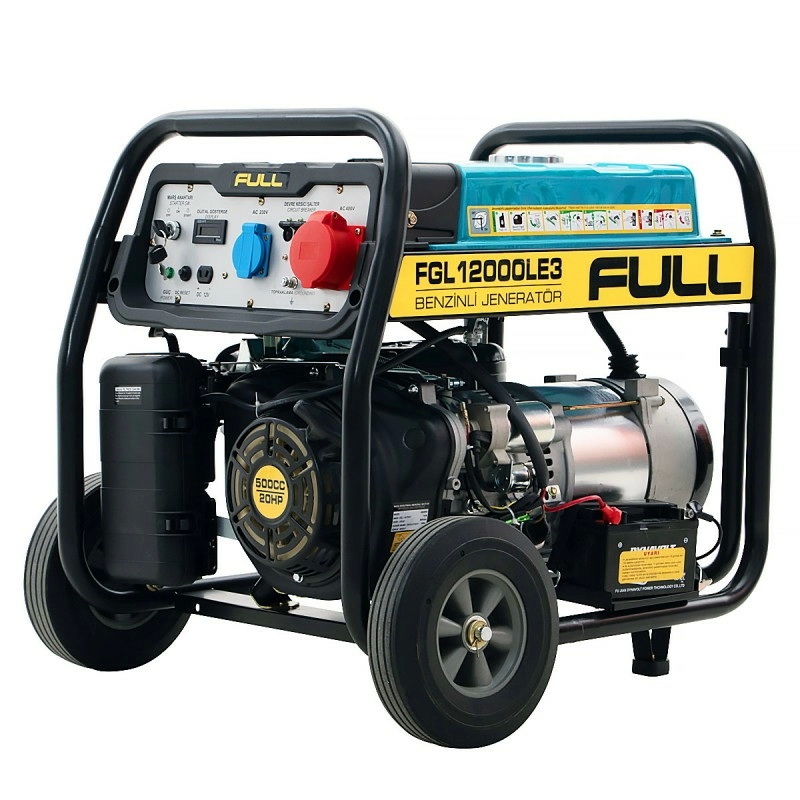 Генератор бензиновий FULL FGL12000LE3, 3-фазный 380/220V, 50Hz, 12kVA/9.6kW, бак 28 л, расход 3 л/ч, пуск: ручной/стартер (без АКБ)