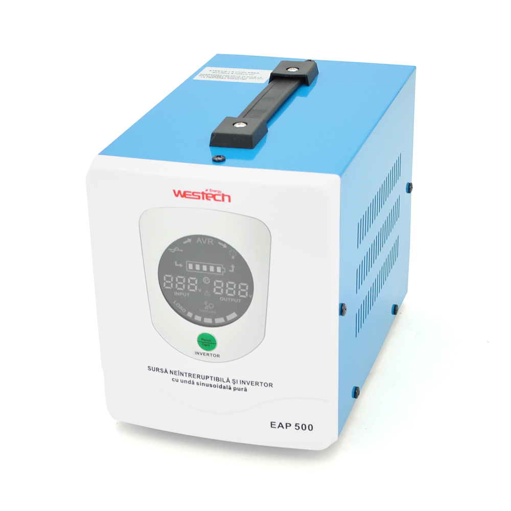 ДБЖ з правильною синусоїдою Westech EAP Energy-800VA/500W 12V, однофазний, напольного монтажу, LED дисплей, DC150-270V, AC230±8%, 2*Shuko, Q4