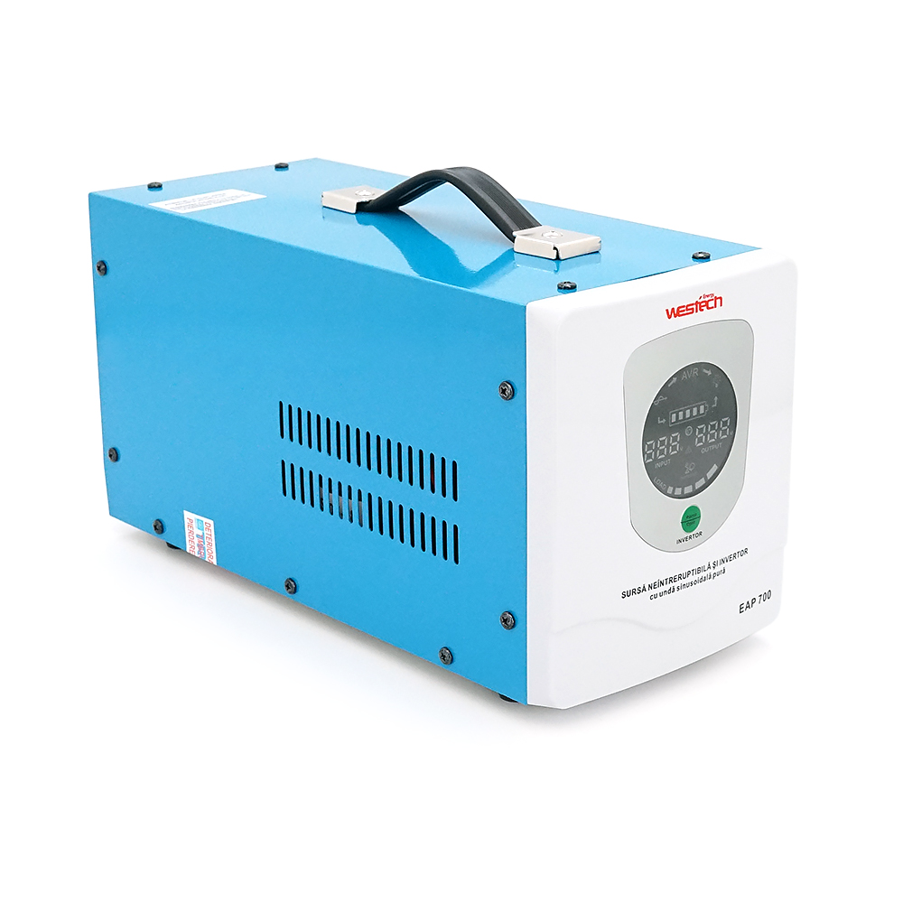 ДБЖ з правильною синусоїдою Westech EAP-Energy-1000VA/700W 12V, однофазний, напольного монтажу, LED дисплей, DC150-270V, AC230±8%, 2*Shuko, Q8