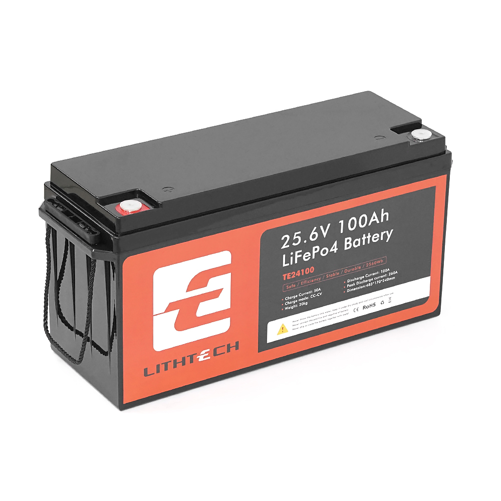 LITHTECH TE24100B + Bluetooth LiFePO4 25,6V 100Ah, 2.56kWh, BMS100A@4S, 6000 cycles