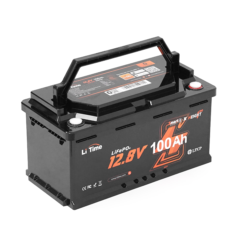 Акумуляторна батарея Li-TIME LiFePO4 12.8V 100Ач 1280Wh Bluetooth, 4000Cycles, BMS100A, ≤40mΩ, IP65, L358*B177*H188 mm, 9.9 kg