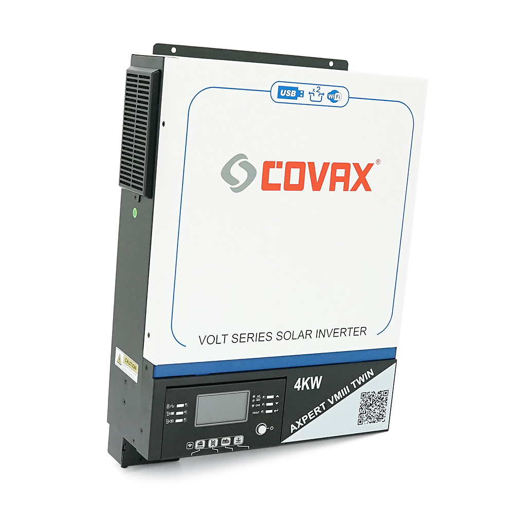 Гібридний інвертор AXPERT VM III TWIN 4KW WIFI COVAX , 4000VA\4000W, 24V, ток заряда 0-60A, 170-280V, MPPT (120А, 60-450 Vdc), 115*300*435mm. 9kg