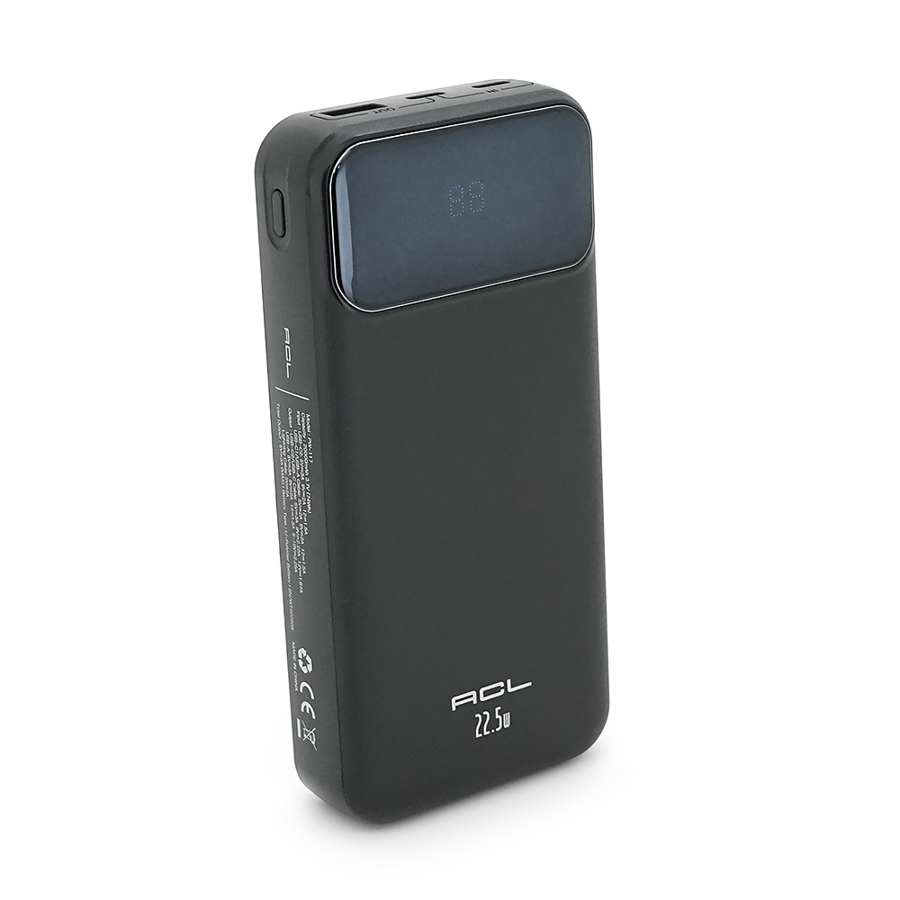 Powerbank ACL PW-117 20000mAh, PD22.5W, 1xUSB+2xUSB-C, 3 кабелі (USBType-C/Lighting), 0.47кг, Black/White, Box