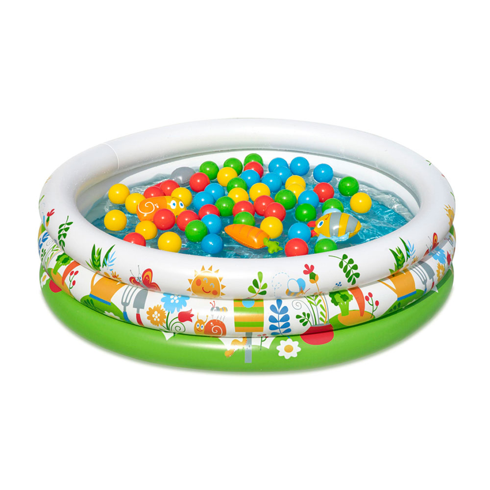 Басейн дитячий надувний + 50 кульок + 4 іграшки. 102х102х25см. Об'єм 101 літра. Ремкомплект. White/Green. Box