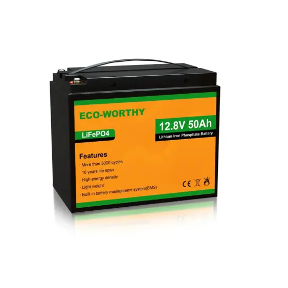 Аккумуляторная батарея Eco-Worthy LiFePO4 12,8V 50Ah,(50/50A), 0°C до 60°C, винт M8, 233х135х215 мм. 6.4 кг