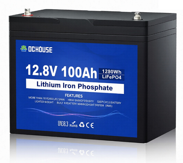 Аккумуляторная батарея DC HOUSE LiFePO4 12,8V 100Ah,(50/100A),  0°C до 55°C, гвинт M8, 260х168х209 мм. 10.8 кг