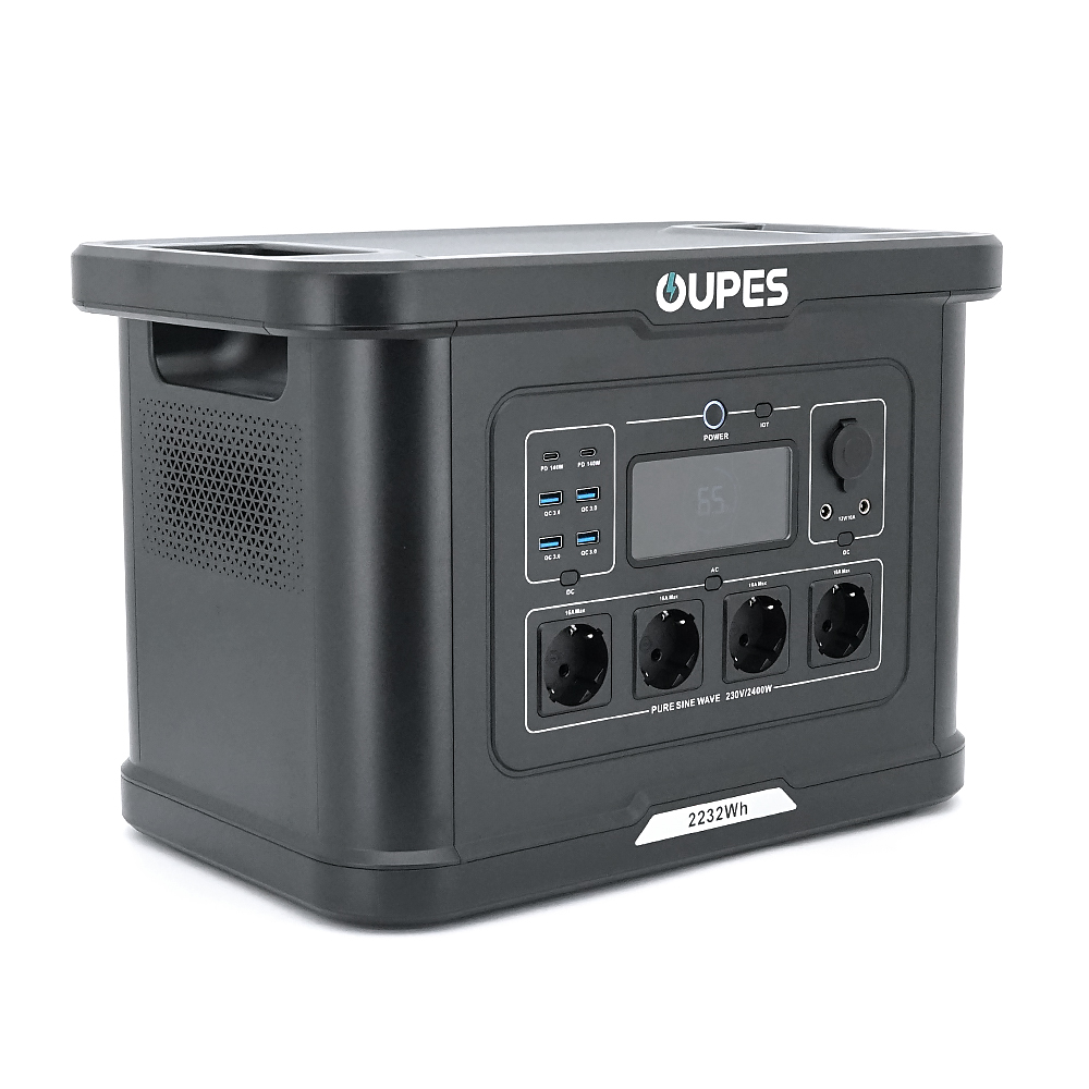 Портативний джерело живлення OUPES S024, LiFePO4, 2400W, PEAK 4500W, 2232Wh, 3500Cycles, MPPT 800W, 4xAC190-250V 16A, 4xUSB-A -18W, 2xUSB-C - 100+40W, IP21, 457*270*210мм, 20.5 кг