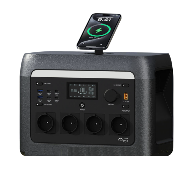 Портативне джерело живлення V-TAC 1800W-EU, LiFePO4, 1800Вт, пік 3000Вт, 1024Wh, 2*USB-A:12W,4*USB-C:140W,XT60/30A+CarPort,4*AC230V, Wireless char 350*224*260 мм, 13kg