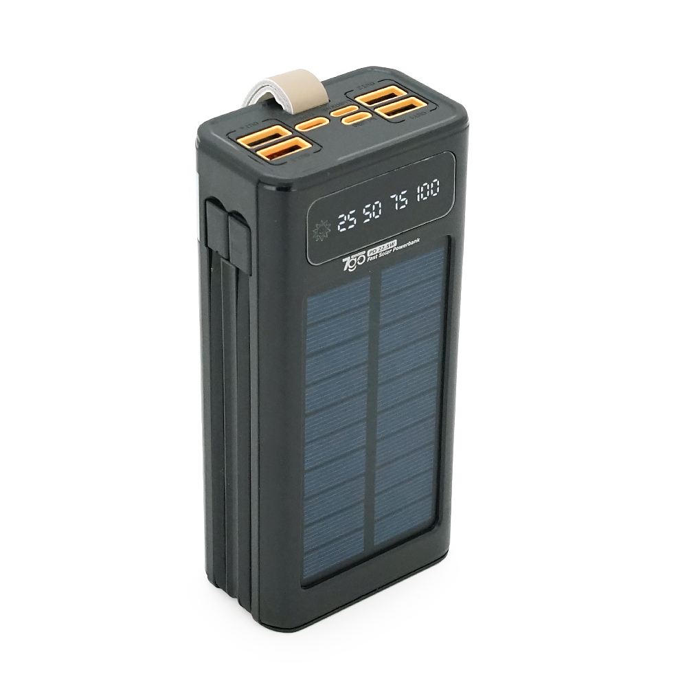 Powerbank 7GO GPW-09 30000mAh, Solar, 22.5W, Li-pol, LCD Display, Вхід:Type-C, Виходи: 2xUSB Type-C, 4xUSB Type-A, кабелю T-C/Ligh, 0,70, Black, Box