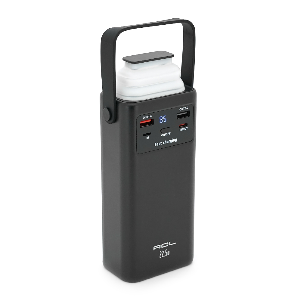 Powerbank ACL PW-112 30000mAh, 22.5W, 2xUSB, 4 кабелі (USB/Micro/Type-C/Lighting), Ліхтар, 0.70кг, Black, Box