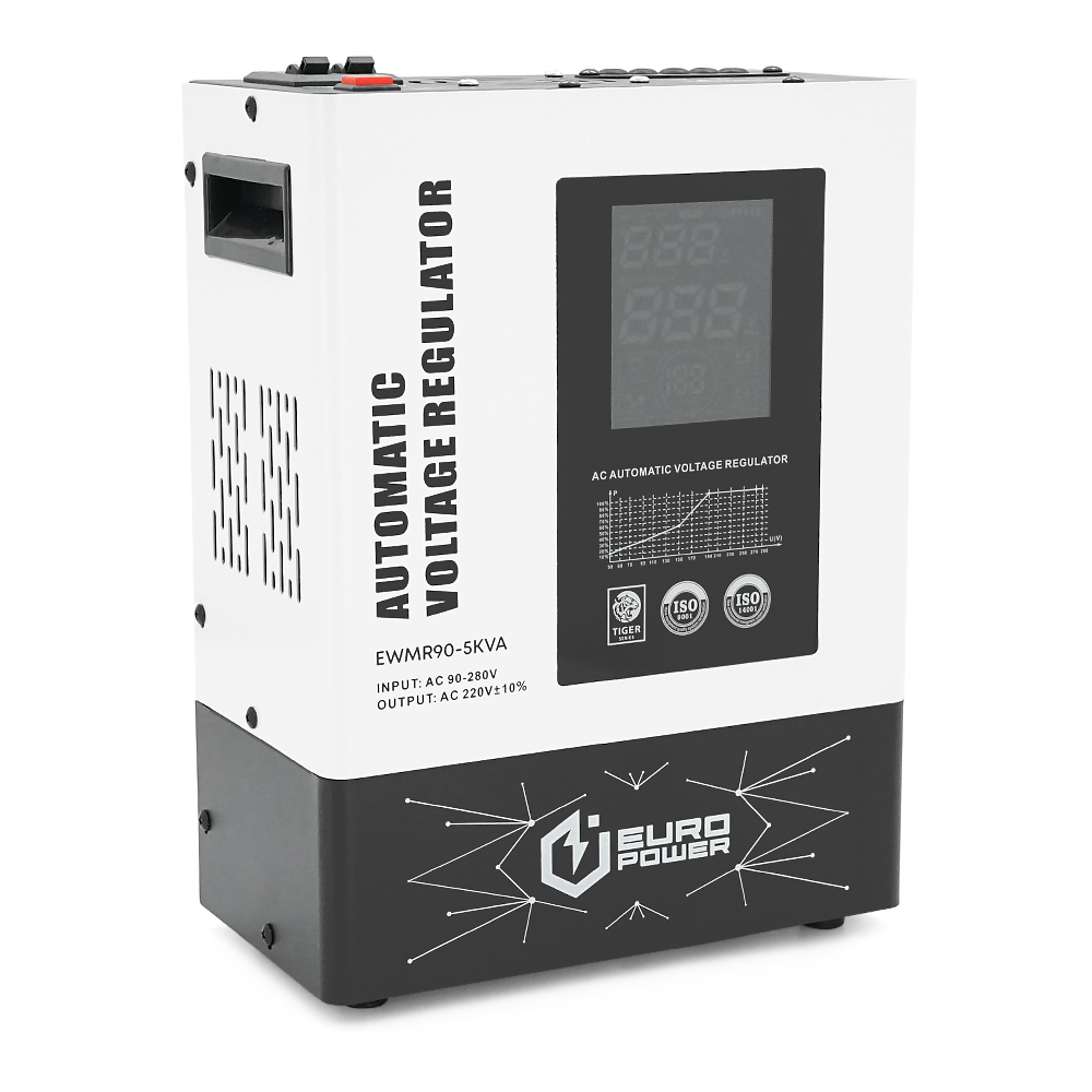Стабилизатор напряжения релейный Europower EWMR90-5KVA LCD, 4000W, 30A, AC 95V-275V, 50Hz/60Hz, aluninum, ≤50dB, 420x375x250mm, 9.5kg, Q1