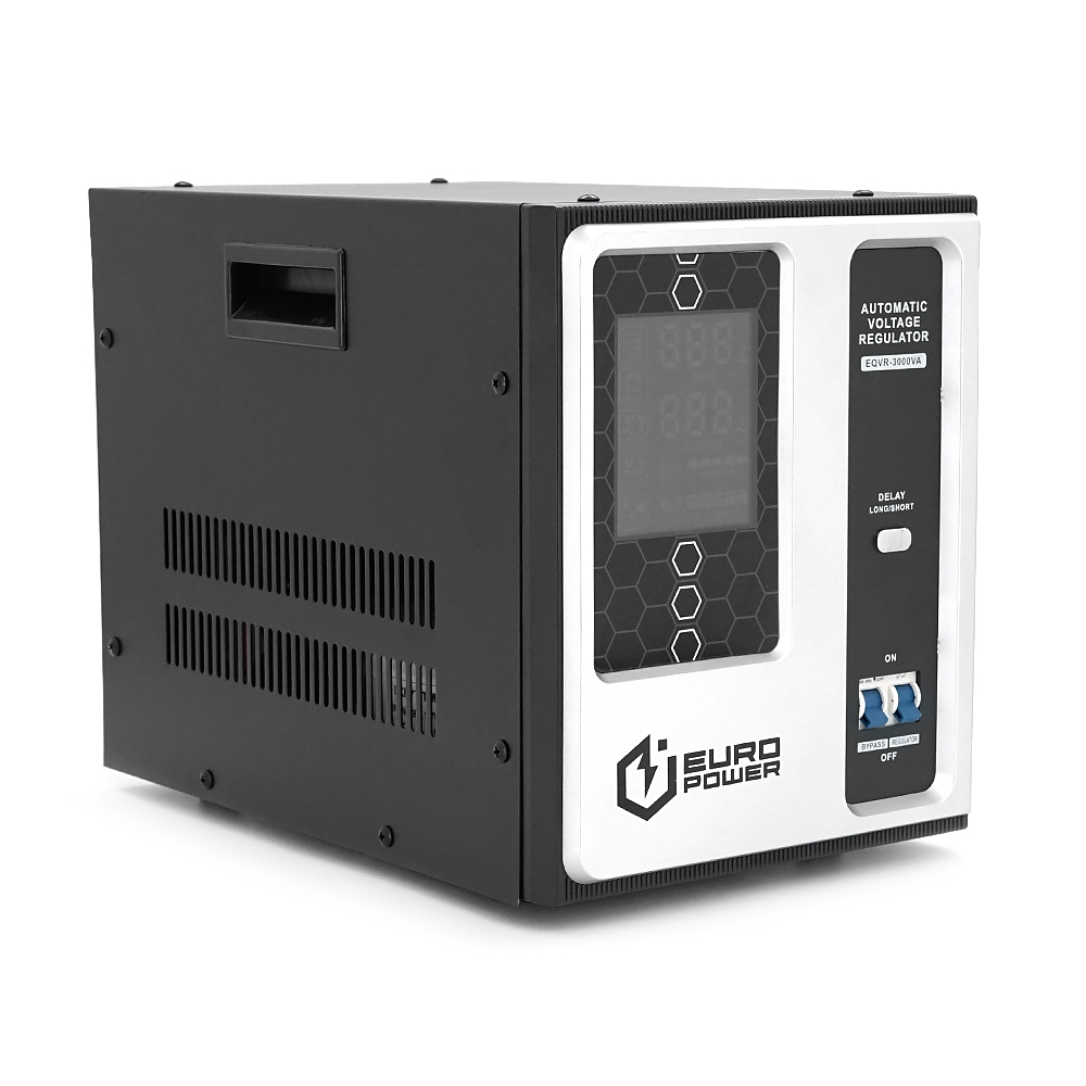 Стабилизатор напряжения релейный Europower EQVR-3000VA LCD, 2400W, AC 100V-260V, 50Hz/60Hz, aluninum, ≤50dB, 4100x270x330mm, 8kg, Q1