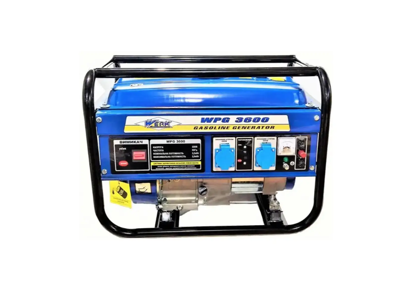 Генератор БЕНЗИНОВИЙ WERK WPG3600 2.5 кВт (2.8 KVA), однофазний, 220V, 50Hz, об'єм 15л
