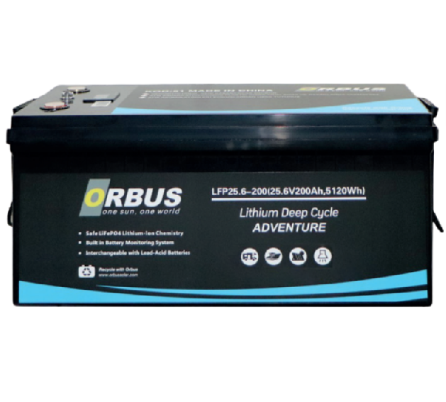 Акумуляторна батарея LiFePO4 ORBUS 25.6V 200Ah, 5120Wh, BMS 200A, 522x269x220 мм, 38 кг