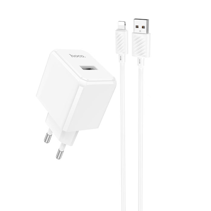 Набір СЗУ HOCO CS11A+ кабель Lighting, 1xUSB, 2.1A, кабель 1м, White, Blister