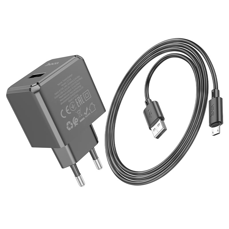 Набір СЗУ HOCO CS11A + кабель Micro, 1xUSB, 2.1A, кабель 1м, Black, Blister